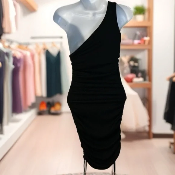 Forever 21 Juniors Size Medium Black Ribbed Body-con Ruched Dress - Picture 1 of 5